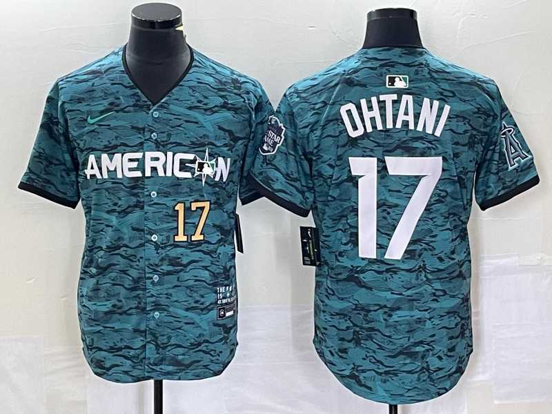 Mens Los Angeles Angels #17 Shohei Ohtani Number Teal 2023 All Star Cool Base Stitched Jersey
